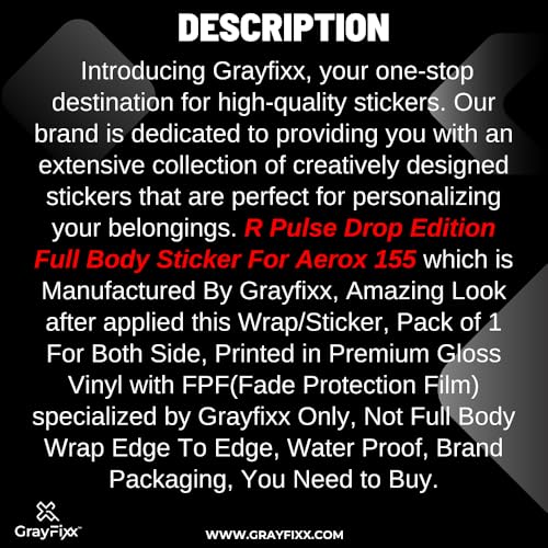 Grayfixx R Pulse Drop Full Body Graphics for Aerox 155 | Made in Premium Gloss Vinyl with FPF (Fade Protection Film), Waterproof, Precut Sticker, Pack of 1 for Both Side with 2 Years Guarantee - Image 3