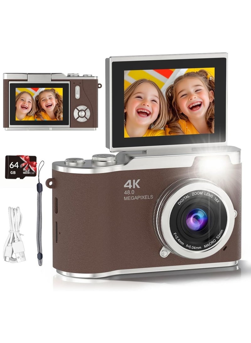 Lecran 4k CCD Digital Zoom Student Digital Camera 48MP Portable Digital Photography Camera 180° Flip Screen Selfie Camera，with 64GB SD card - Image 1