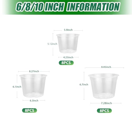 TAQIXI 6/8/10 Inch Large Clear Nursery Pots with Drainage, 24 Pack Plastic Plant Pots for Seedlings Flowers Succulents Vegetable, Indoor Outdoor Gardening (6/8/10 Inch-24Pack) - Image 2