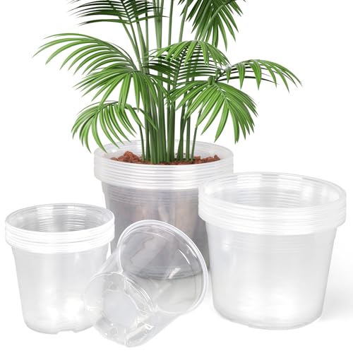 TAQIXI 6/8/10 Inch Large Clear Nursery Pots with Drainage, 24 Pack Plastic Plant Pots for Seedlings Flowers Succulents Vegetable, Indoor Outdoor Gardening (6/8/10 Inch-24Pack) - Image 1