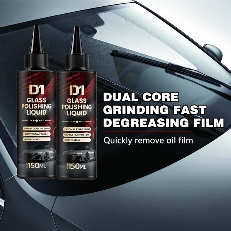 KLIFE 2Pcs Bianca Glass Polishing Liquid D1, Bomini Car Glass Polishing, Auto Compound Windshield Cleaner, Waterspot Oil Film Remover, Anti-Fog Hydrophobic Coating Spray with Sponge, Scratches, Oil Film - Image 3