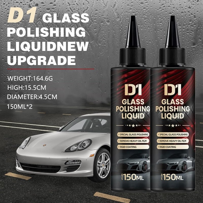 KLIFE 2Pcs Bianca Glass Polishing Liquid D1, Bomini Car Glass Polishing, Auto Compound Windshield Cleaner, Waterspot Oil Film Remover, Anti-Fog Hydrophobic Coating Spray with Sponge, Scratches, Oil Film - Image 2