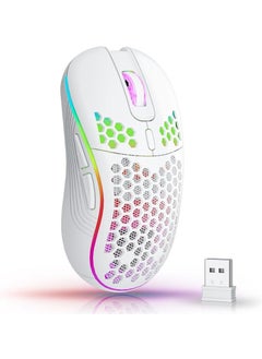 ATRJSZ Wireless Mouse Wireless Gaming Mouse, Rechargeable Pc Mouse with RGB Backlight 6 Buttons Adjustable Lightweight Honeycomb Shell for Laptops, PC, Computers, Etc. (Wireless White)  - Image 1
