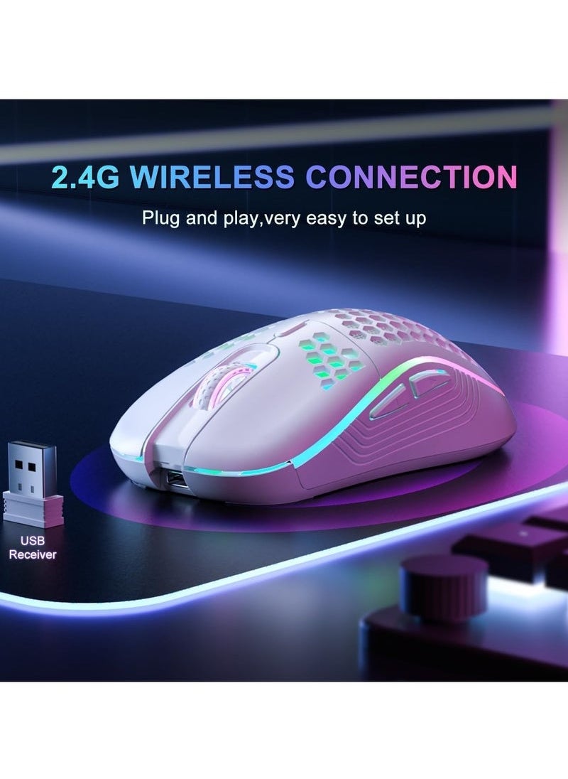 ATRJSZ - Wireless Mouse Wireless Gaming Mouse, Rechargeable Pc Mouse with RGB Backlight 6 Buttons Adjustable Lightweight Honeycomb Shell for Laptops, PC, Computers, Etc. (Wireless White) - Image 1