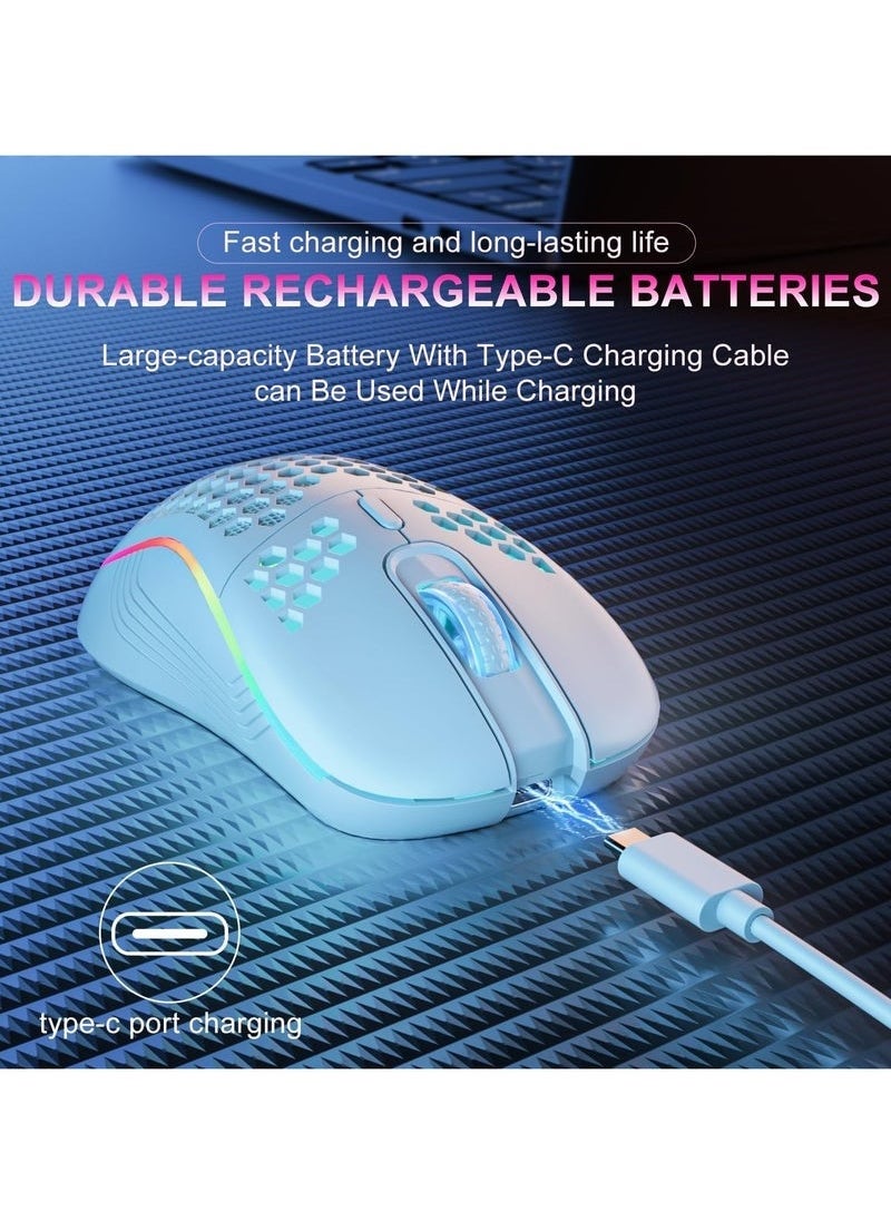ATRJSZ - Wireless Mouse Wireless Gaming Mouse, Rechargeable Pc Mouse with RGB Backlight 6 Buttons Adjustable Lightweight Honeycomb Shell for Laptops, PC, Computers, Etc. (Wireless White) - Image 1