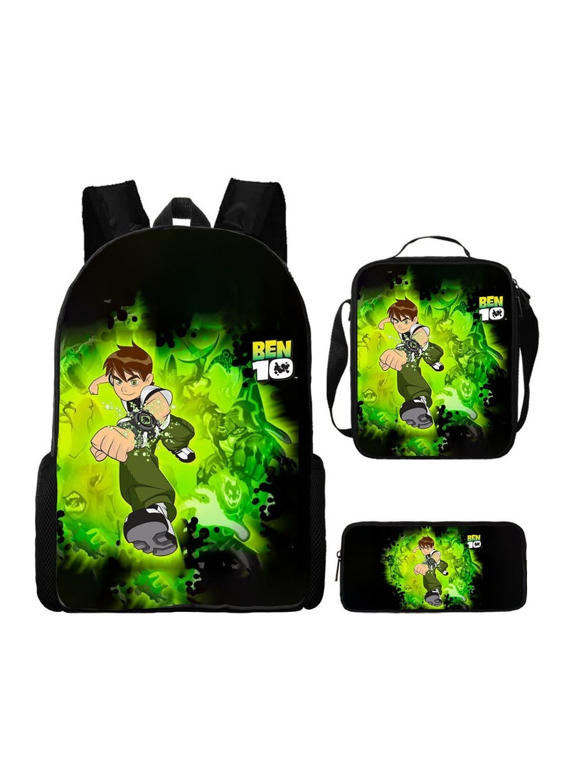 SKT Shiketro Ben 10 Backpack Student Schoolbag Anime Cartoon Backpack Backpack 29*16*42CM + Shoulder Bag 19*6*23CM + Pen Bag 24*7*11CM Three-piece Set - Image 1