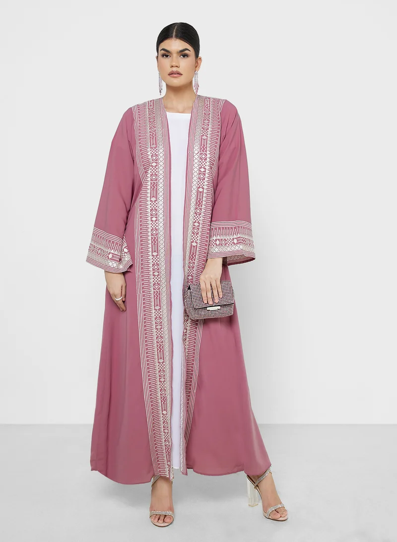 خزانة Embroidered Panel Abaya With Inner Dress & Sheila
