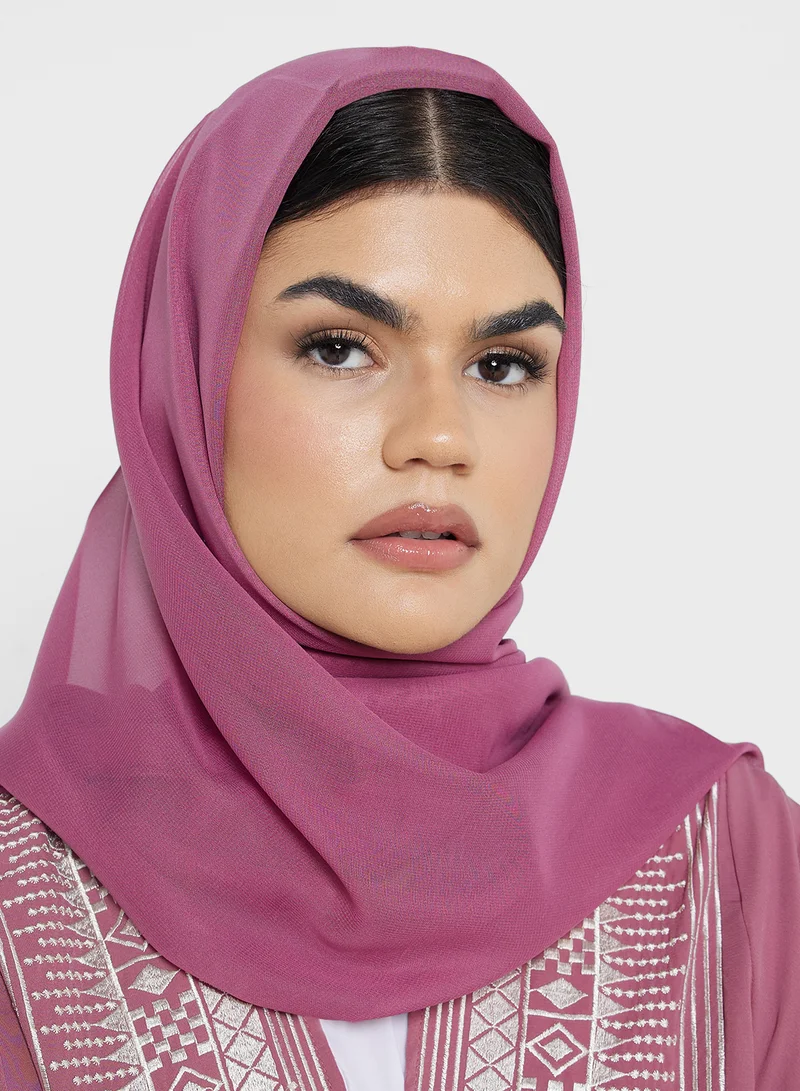 خزانة Embroidered Panel Abaya With Inner Dress & Sheila