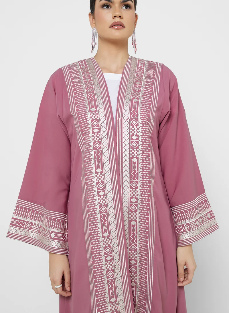 خزانة Embroidered Panel Abaya With Inner Dress & Sheila