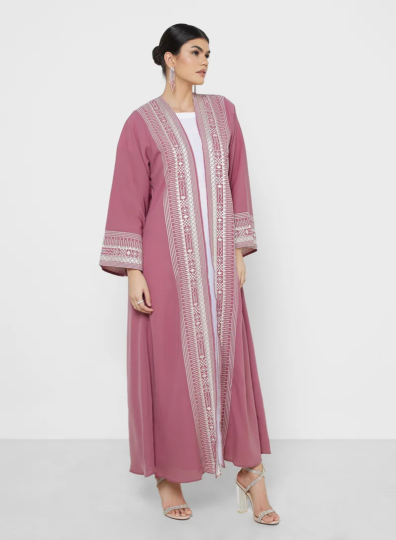 خزانة Embroidered Panel Abaya With Inner Dress & Sheila