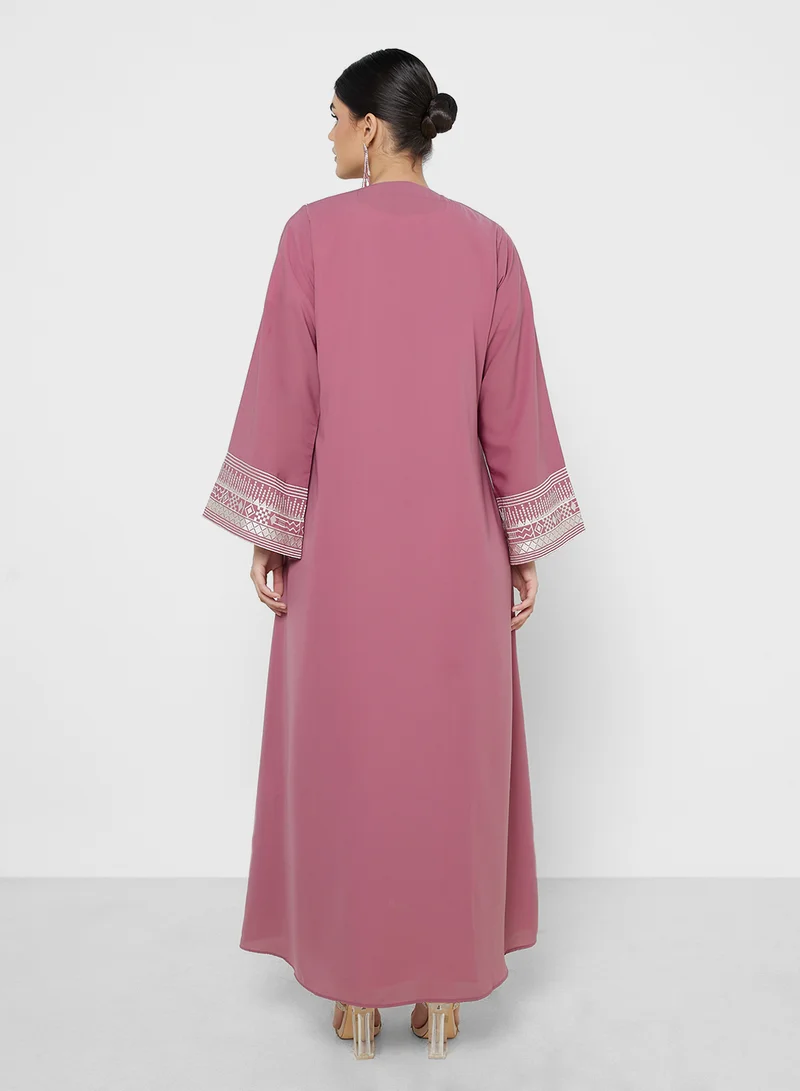 خزانة Embroidered Panel Abaya With Inner Dress & Sheila