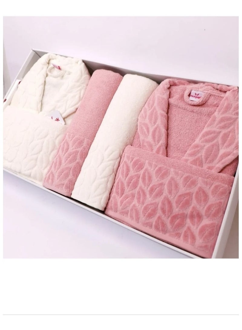 nurpak 10-Piece Family Bathrobe Set for Women and Men, Cotton, Free Size - Pink/Sugar - Image 1