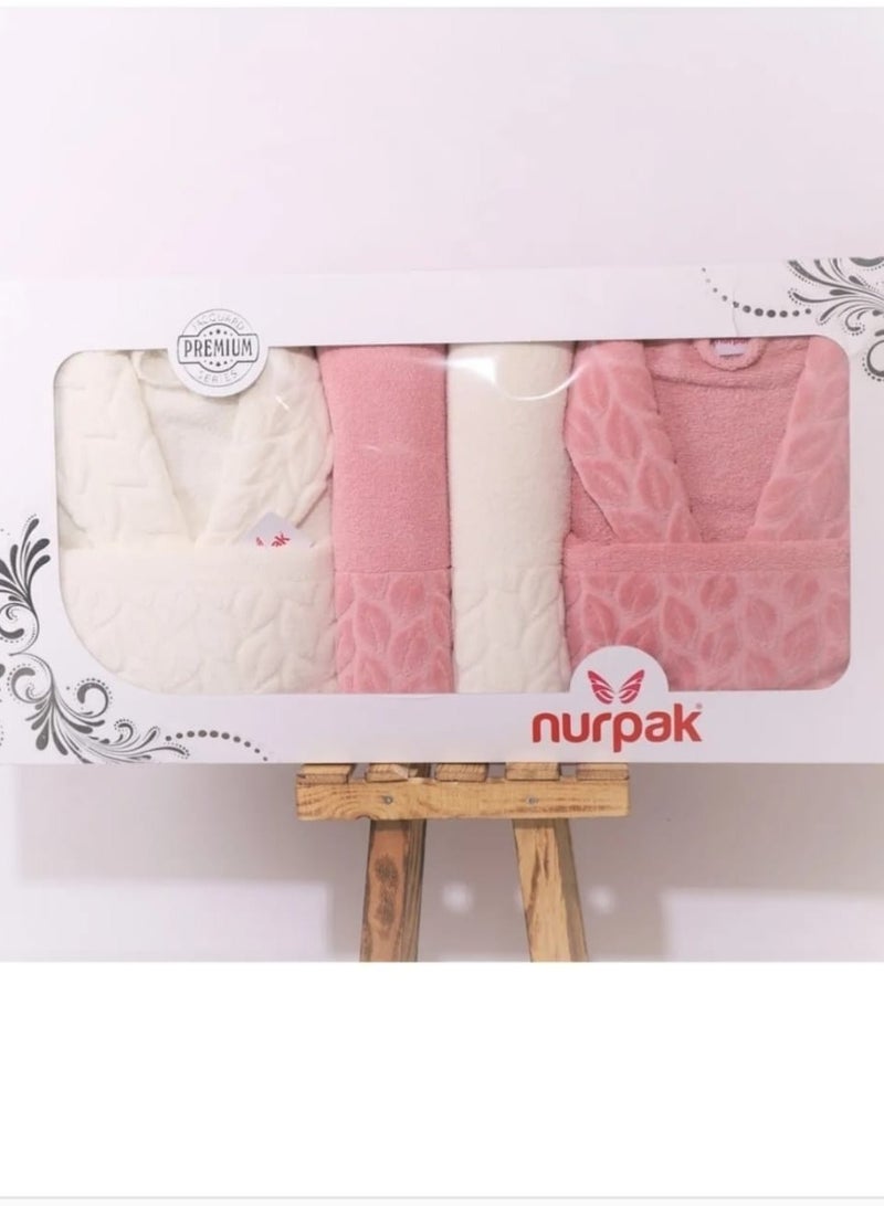 nurpak 10-Piece Family Bathrobe Set for Women and Men, Cotton, Free Size - Pink/Sugar - Image 2