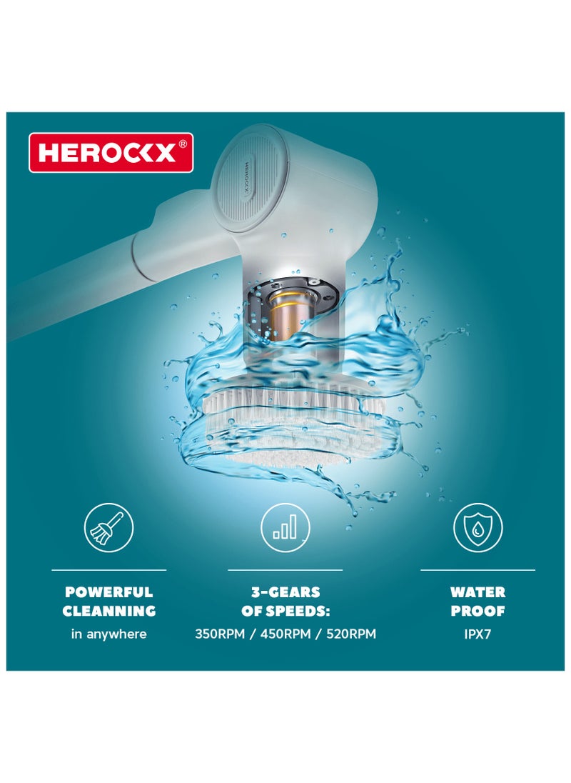 HEROCKX Electric Cleaning Brush, HEROCKX Cordless Electric Spin Scrubber with 8 Interchangeable Drill Brush Heads, Adjustable Handle for Bathroom, Kitchen, Car, Floor  - Image 4