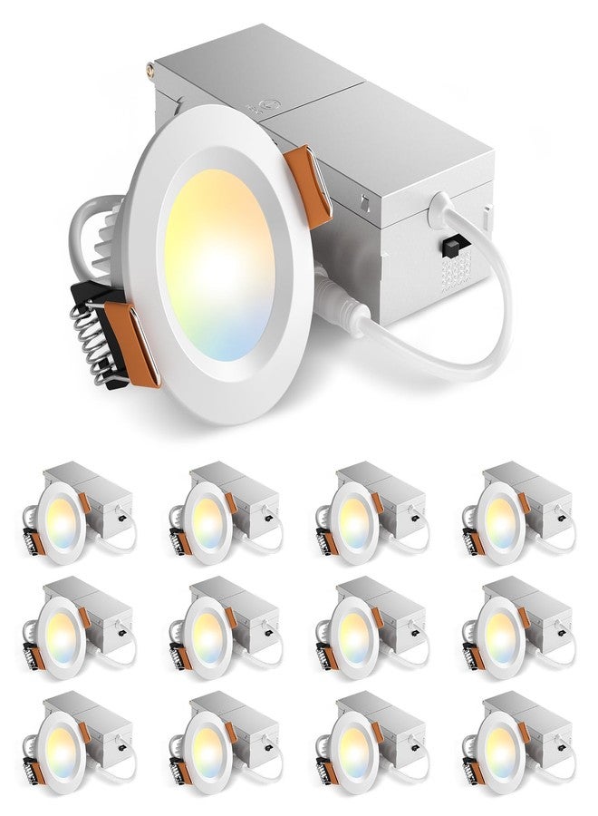Amico 12 Pack 2 Inch 5CCT Ultra-Thin LED Canless Recessed Ceiling Light with Junction Box, 2700K/3000K/3500K/4000K/5000K Selectable, CRI90+, 6W=40W, 350LM, Dimmable Canless Wafer Downlight-ETL&FCC - Image 1