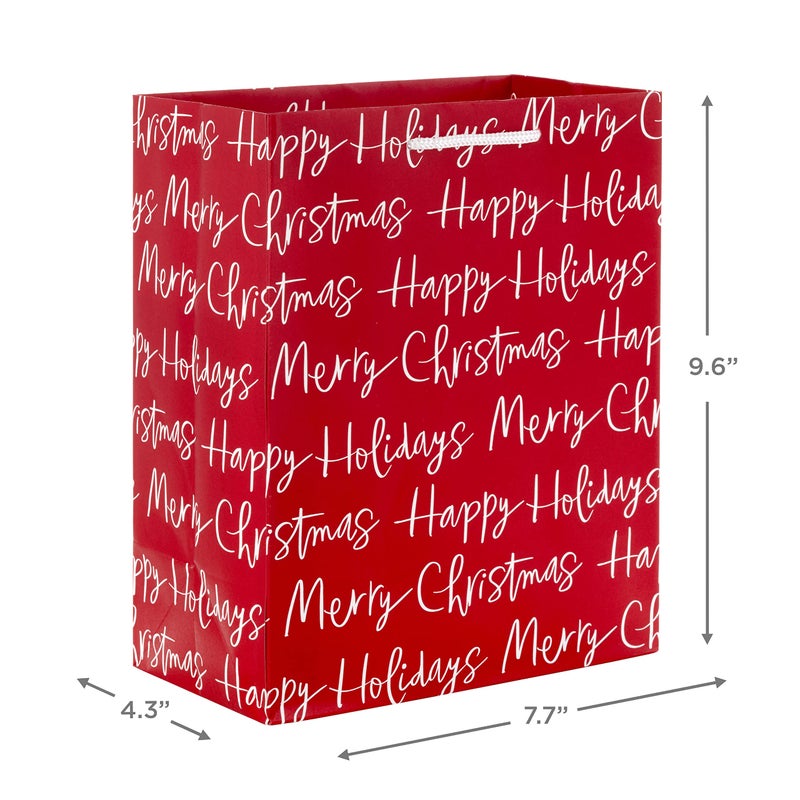Hallmark 9"" Medium Christmas Gift Bags (4 Bags: Snowy Tree  Rustic Farmhouse  Snowman  ""Merry Christmas"") in Gray  Red  White  Brown - Image 3