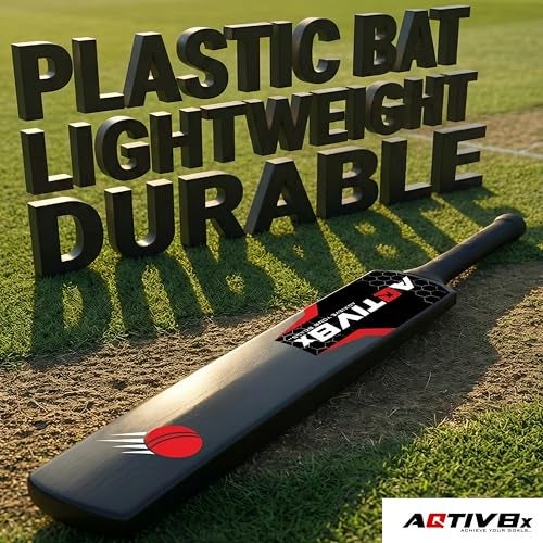 AQTIV8x مضرب بلاستيكي, مضرب كريكيت بلاستيكي صلب, مضرب كريكيت تنس, مضرب تنس عشبي خفيف الوزن (المقاس 3, أسود) - Image 4
