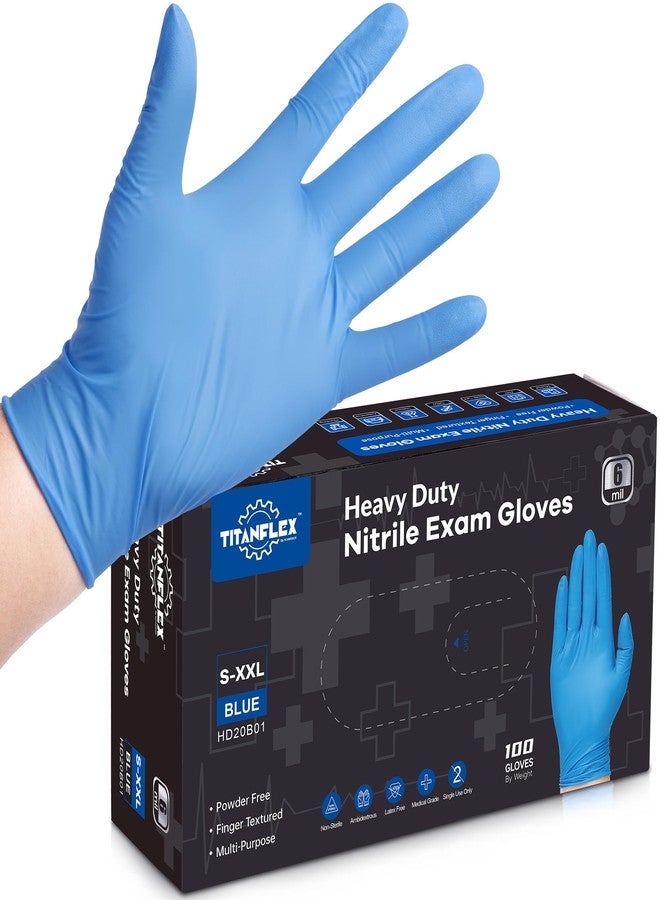 Titanflex Disposable Nitrile Gloves, 6 mil, Heavy Duty Disposable Gloves, X-Large Size, Powder Free, Blue, Cooking Gloves, Mechanic Gloves, Latex Free Gloves, Food Safe Rubber Gloves for Food Prep, 100-ct Box - Image 1