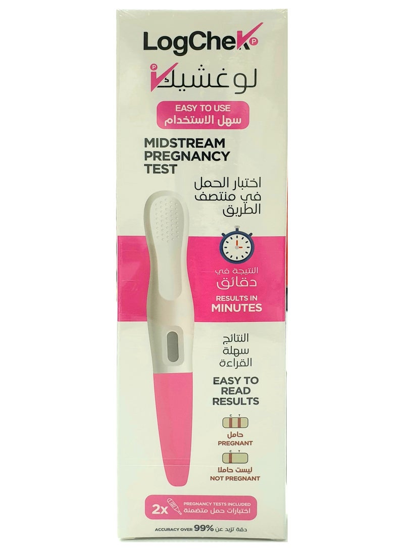 LogChek Midstream Home Pregnancy Test - 2 Tests | Home Pregnancy Test Kit