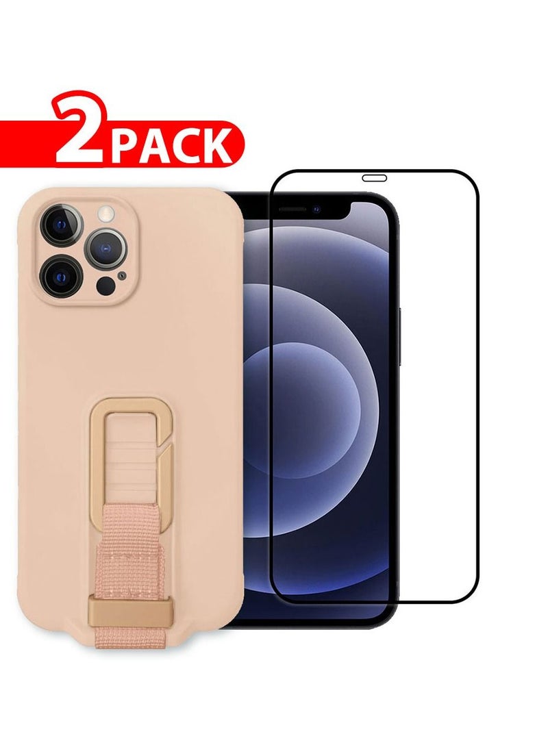 CATANES 2 Pack For iPhone 12 Pro Case Cover And Screen Protector With Strap And Adjustable Grip Case Pink - Image 1