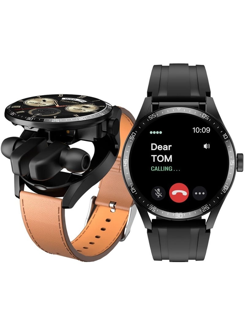 هينو تيكو ساعة ذكية RW37 شاشة كبيرة مستديرة الشكل وشاشة AMOLED ساعة ذكية وسماعات بلوتوث مع زوج من الأشرطة للسيدات والرجال - Image 1