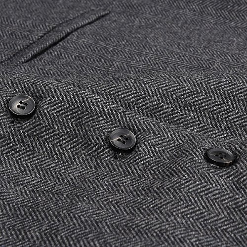 VOBOOM Mens Herringbone Tailored Collar Waistcoat Fullback Wool Tweed Suit Vest (Dark Grey, XX-Large) - Image 5