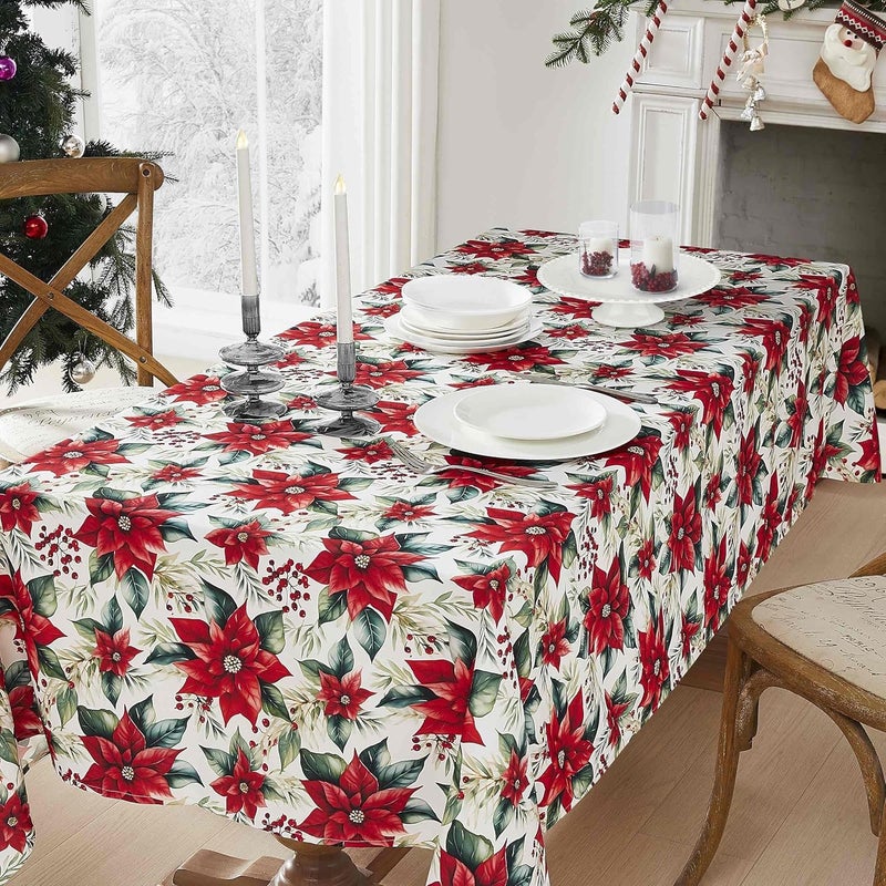 Avanti Linens  Tablecloth Floral Tabletop Accessories Christmas Decorations 52 x 70 Poinsettia Collection - Image 1