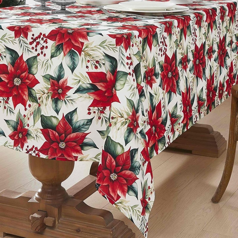 Avanti Linens  Tablecloth Floral Tabletop Accessories Christmas Decorations 52 x 70 Poinsettia Collection - Image 2