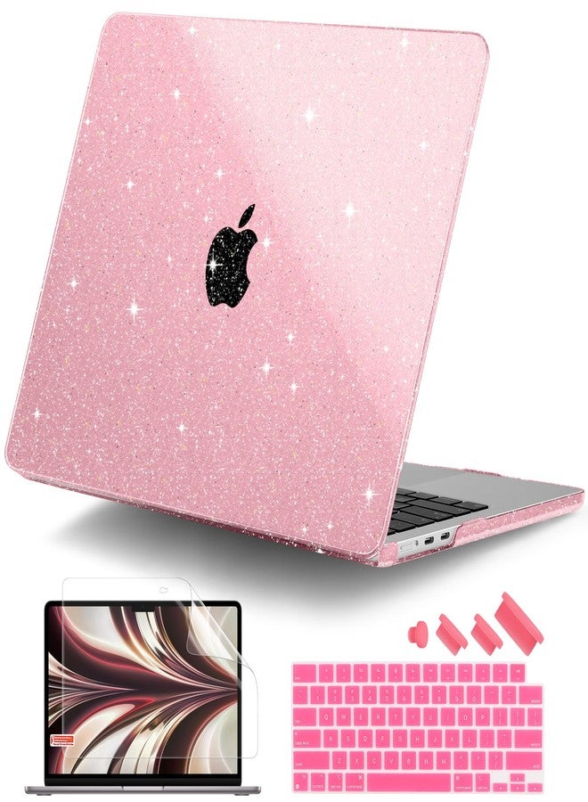DONGKE Compatible with MacBook Air 13.6 inch Case M4 M3 M2 2025 2024 2023 2022 A3240 A3113 A2681, Glitter Bling Plastic Hard Shell & Keyboard Cover for MacBook Air M4 13 inch Case, Sparkly Pink - Image 1