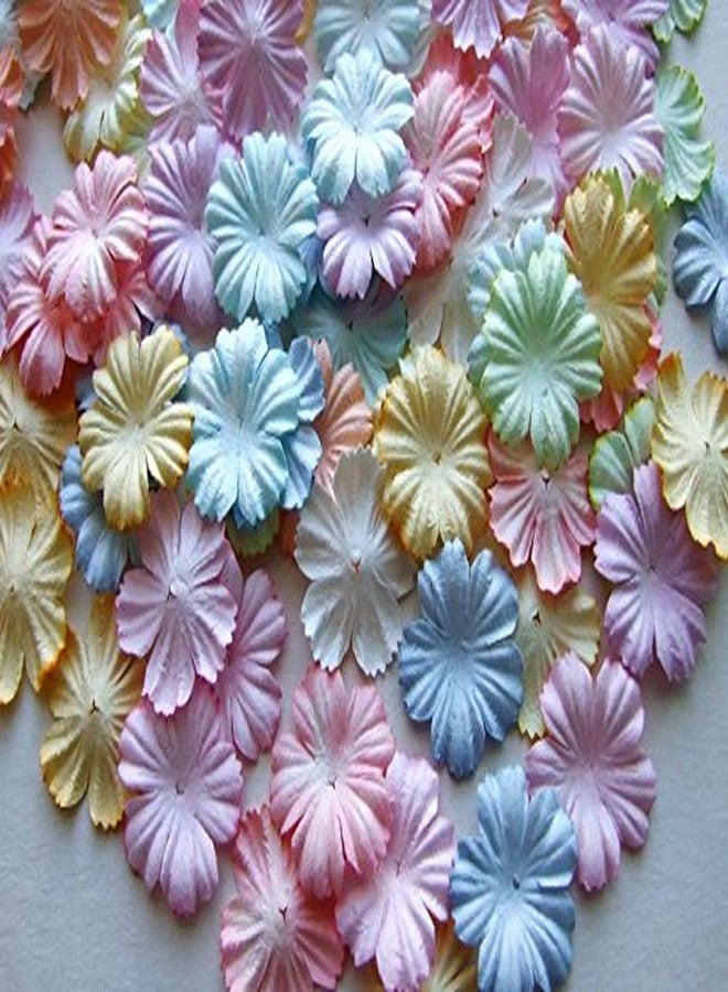ICRAFY 100 Assorted Die Cut Flower Mulberry Paper Blue Purple Tone, Pastel Tone 100 Pcs. Size 1" (Pastel) - Image 1
