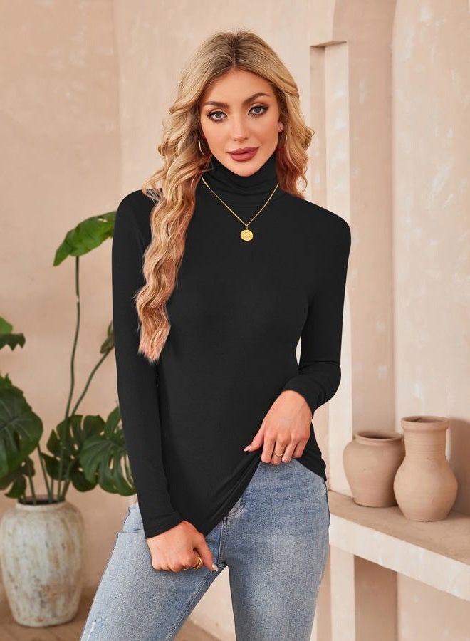 Herou 2 Pack Womens Long Sleeve Turtleneck Slim Fitted Lightweight Casual Active Layer Tops Shirts, Black,white, XL - Image 3