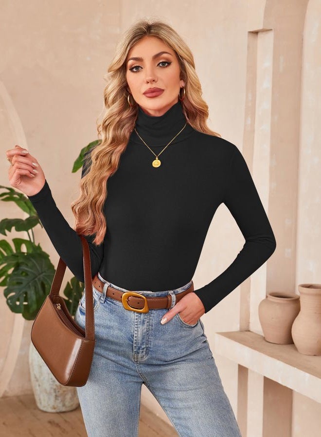 Herou 2 Pack Womens Long Sleeve Turtleneck Slim Fitted Lightweight Casual Active Layer Tops Shirts, Black,white, XL - Image 4