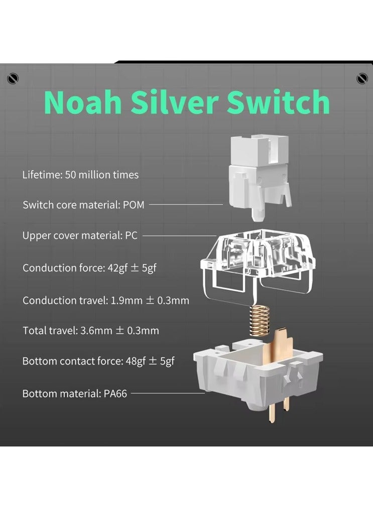 UCHUANG G87 Mechanical Keyboard, 87 Keys, White Light, Backlit, Hot-Swappable, Gamer Wired, PBT Keycaps, Side Engraved, Customized Noah silver Switch  - Image 4