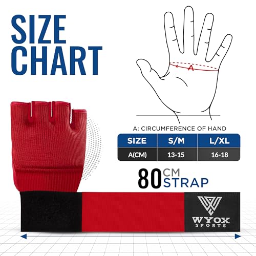 WYOX Gel Boxing Hand Wraps Inner Gloves for Men and Women, Quick 80cm Long Wrist Straps, Elasticated Padded Boxing Wraps for Muay Thai, MMA, Kickboxing, Martial Arts Training Bandages (Red, S/M) - Image 3
