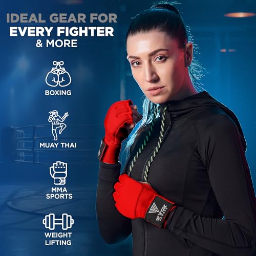 WYOX Gel Boxing Hand Wraps Inner Gloves for Men and Women, Quick 80cm Long Wrist Straps, Elasticated Padded Boxing Wraps for Muay Thai, MMA, Kickboxing, Martial Arts Training Bandages (Red, S/M) - Image 4