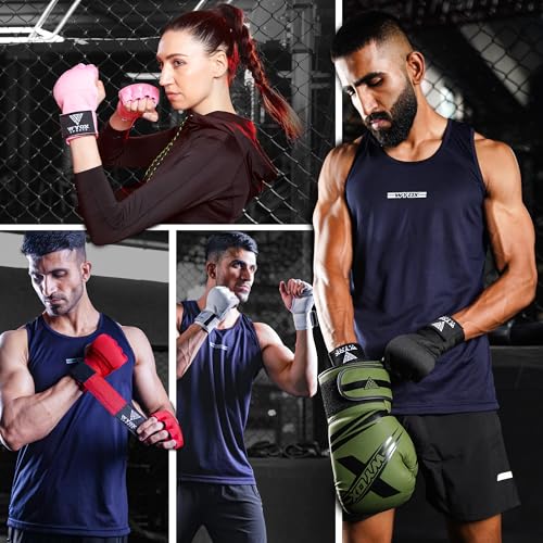 WYOX Gel Boxing Hand Wraps Inner Gloves for Men and Women, Quick 80cm Long Wrist Straps, Elasticated Padded Boxing Wraps for Muay Thai, MMA, Kickboxing, Martial Arts Training Bandages (Red, S/M) - Image 5