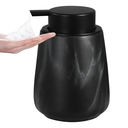 Eyrozia 12Oz Foaming Hand Soap Dispenser - Ceramic Bathroom Foam Soap Dispenser with Easy-to-Press Black Pump, Refillable Lotion Hand Soap Dispenser, Dish Soap Dispenser for Kitchen, Marble Black - Image 1