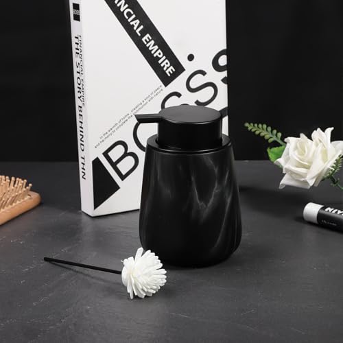 Eyrozia 12Oz Foaming Hand Soap Dispenser - Ceramic Bathroom Foam Soap Dispenser with Easy-to-Press Black Pump, Refillable Lotion Hand Soap Dispenser, Dish Soap Dispenser for Kitchen, Marble Black - Image 5