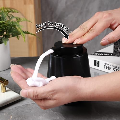 Eyrozia 12Oz Foaming Hand Soap Dispenser - Ceramic Bathroom Foam Soap Dispenser with Easy-to-Press Black Pump, Refillable Lotion Hand Soap Dispenser, Dish Soap Dispenser for Kitchen, Marble Black - Image 4