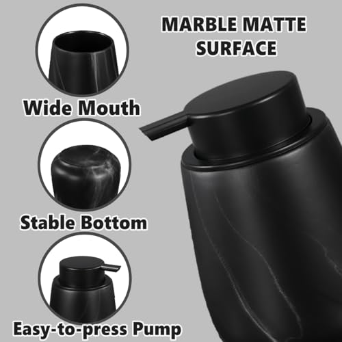 Eyrozia 12Oz Foaming Hand Soap Dispenser - Ceramic Bathroom Foam Soap Dispenser with Easy-to-Press Black Pump, Refillable Lotion Hand Soap Dispenser, Dish Soap Dispenser for Kitchen, Marble Black - Image 3