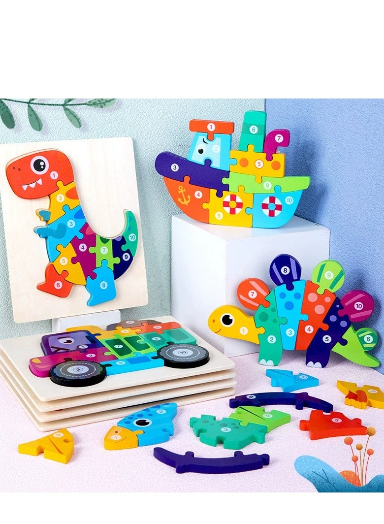 Soofam 8 Pack Puzzle Set with Different Patterns and Colorful Design, 3D Puzzles, Beautifully-detailed Wooden Jigsaw, Educational Blocks, Montessori Toys, Creative Sensory Toy, Ideal Gift for Kids - Image 1