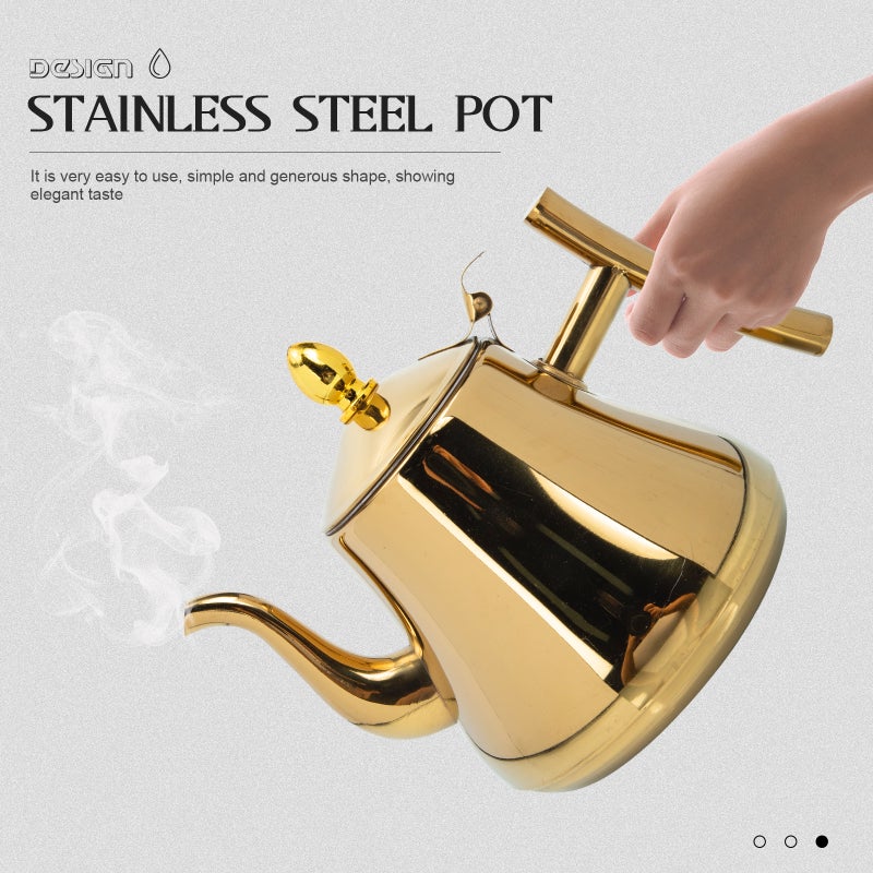 2pcs Coffee Kettle Large Capacity Tea Pot Stainless Steel Tea Pot with Strainer - Image 3