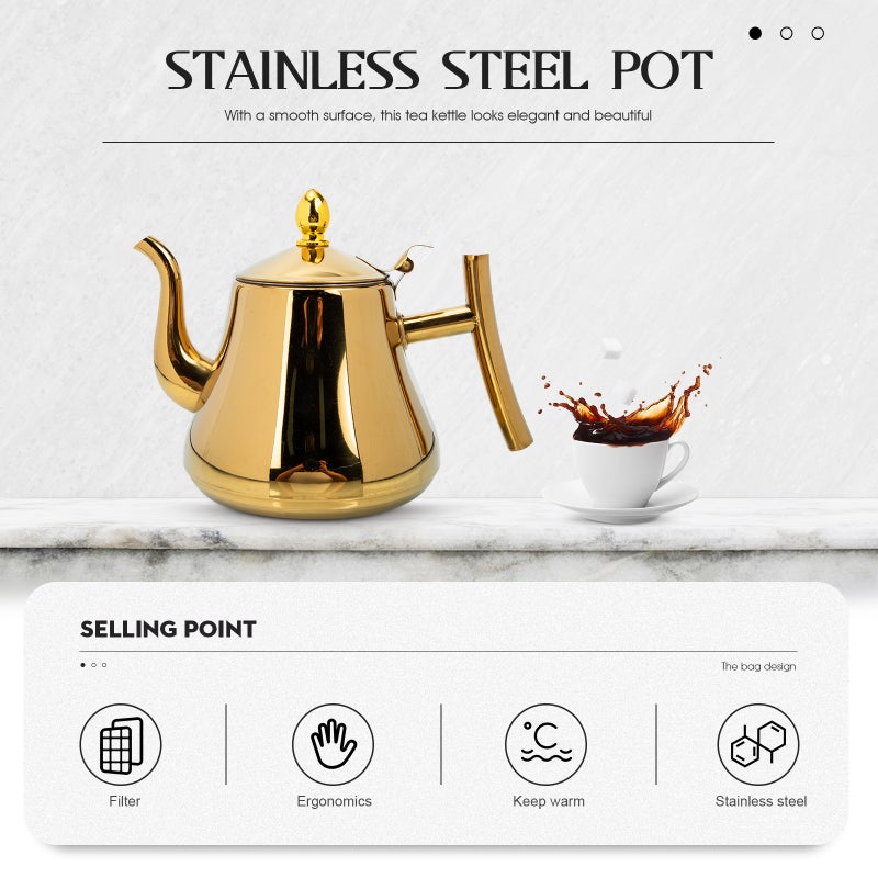 2pcs Coffee Kettle Large Capacity Tea Pot Stainless Steel Tea Pot with Strainer - Image 5