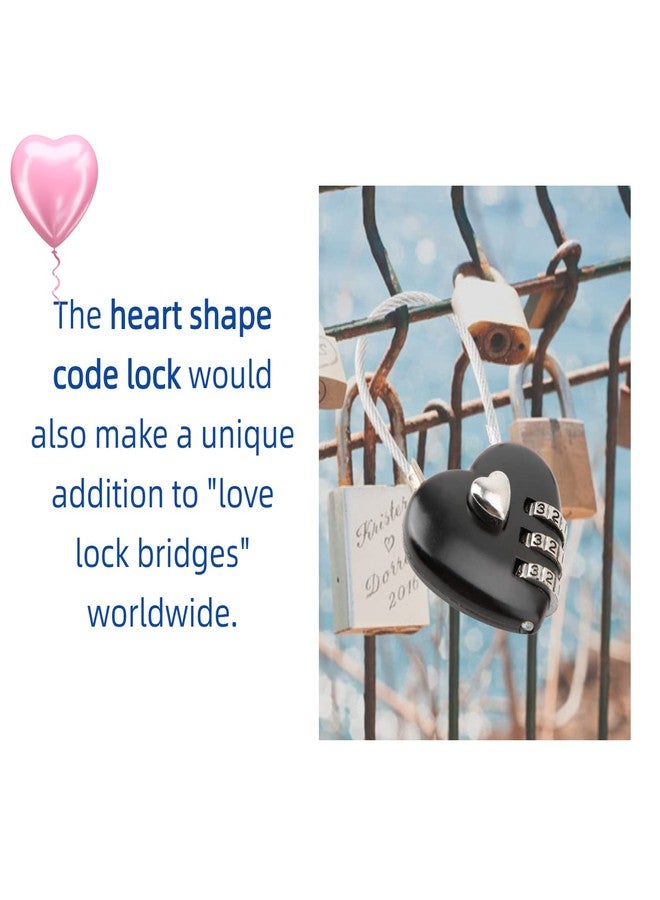 Cuifati Heart Shape Code Lock Compact mini Size with 3 Digit Code Combination for Luggage, Backpack, Jewelry Box, Hall Locker(Black) - Image 2