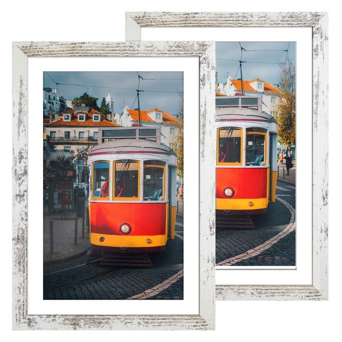 11x17 Picture Frame Wood Pattern Distressed White Poster Frame Set of 2 Wall MountingPlexiglassGreat for Prints Muraland ArtCP001MD11x17RW