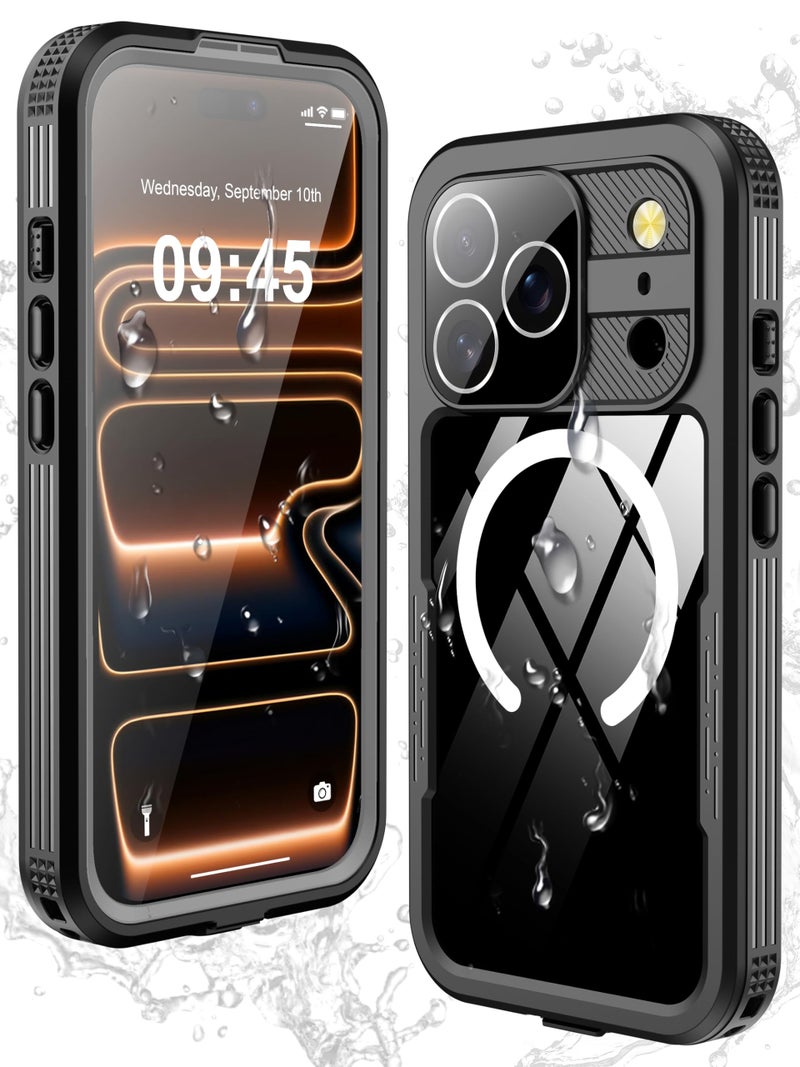 GOLDJU 2025 New Magnetic for iPhone 17 Pro Case-Waterproof, Built-in Screen & Camera Protector-IP68 Underwater Full Body 16FT Military Dropproof Shockproof Case for 17 Pro 6.3''- Black - Image 1