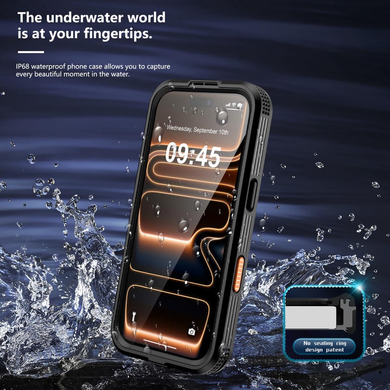 GOLDJU 2025 New Magnetic for iPhone 17 Pro Case-Waterproof, Built-in Screen & Camera Protector-IP68 Underwater Full Body 16FT Military Dropproof Shockproof Case for 17 Pro 6.3''- Black - Image 3