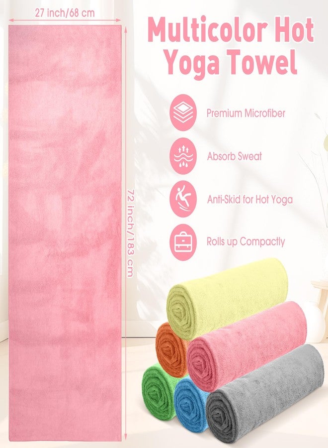 Breling 6 Pcs Hot Yoga Towels Bulk Non Slip Microfiber Anti Slip Absorbent Multicolor Wicking Pilates Yoga Mat Towel for Women Men Pilates, 27" x 72" (Multicolor) - Image 2