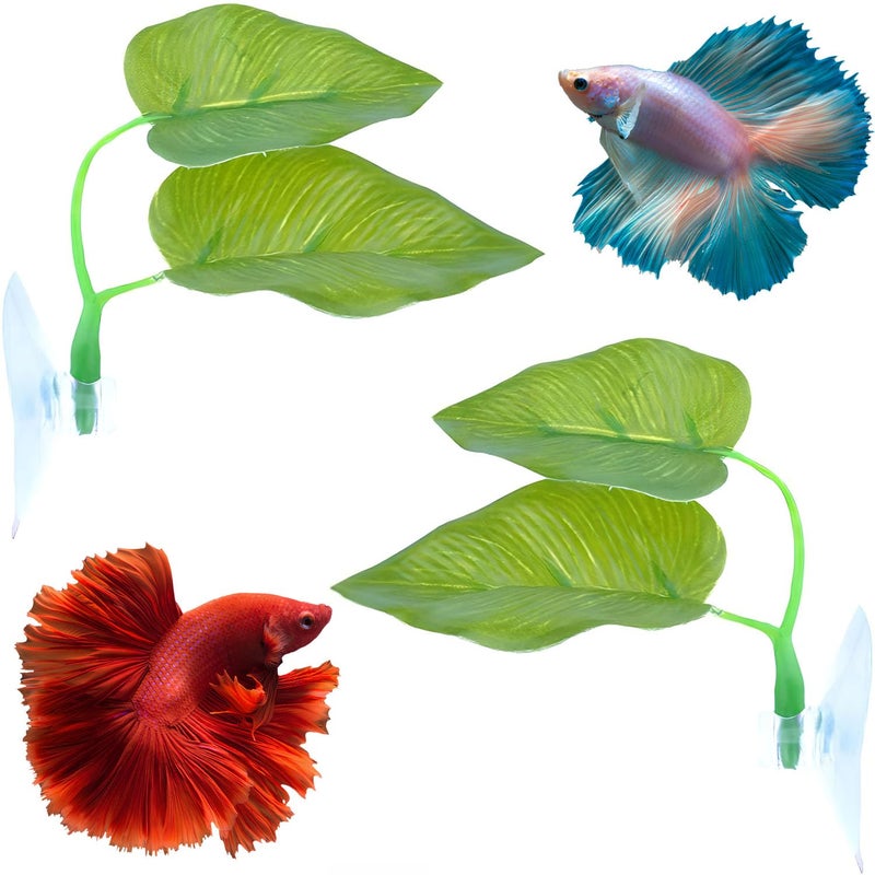 Qivorimith Beta Fish Toys,2 PCS Betta Fish Leaf Hammock,Betta Fish Tank Decorations Aquarium Decor for Sleeping Resting Hiding Playing Breeding - Image 1