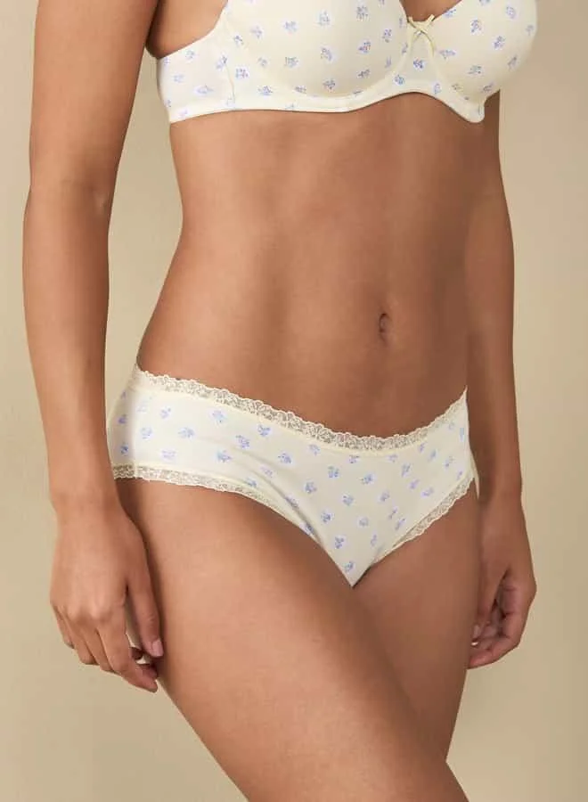 Splash FAV All-Over Floral Print Bikini Briefs with Lace Detail